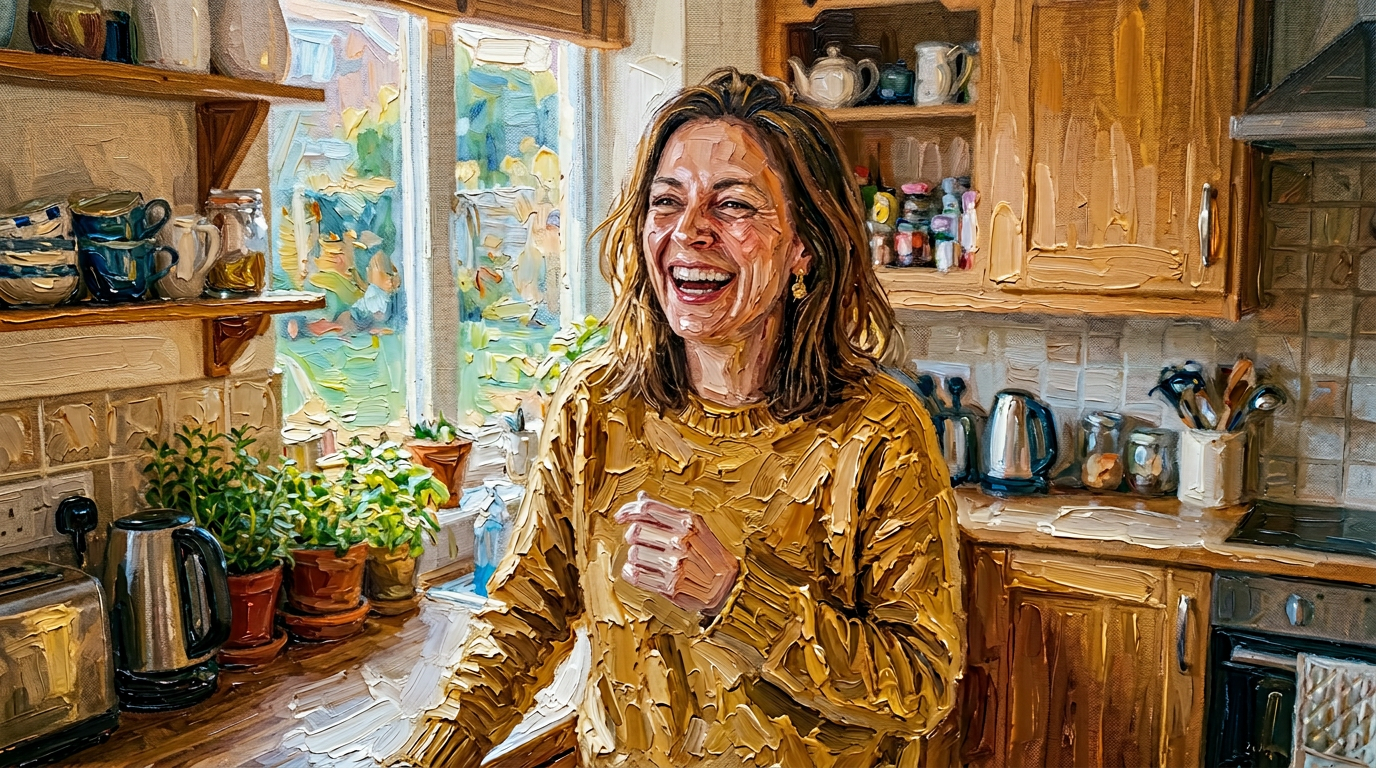 Warm oil-painted portrait for a Mother's Day card — custom card image generated by Cardomatix from a photo